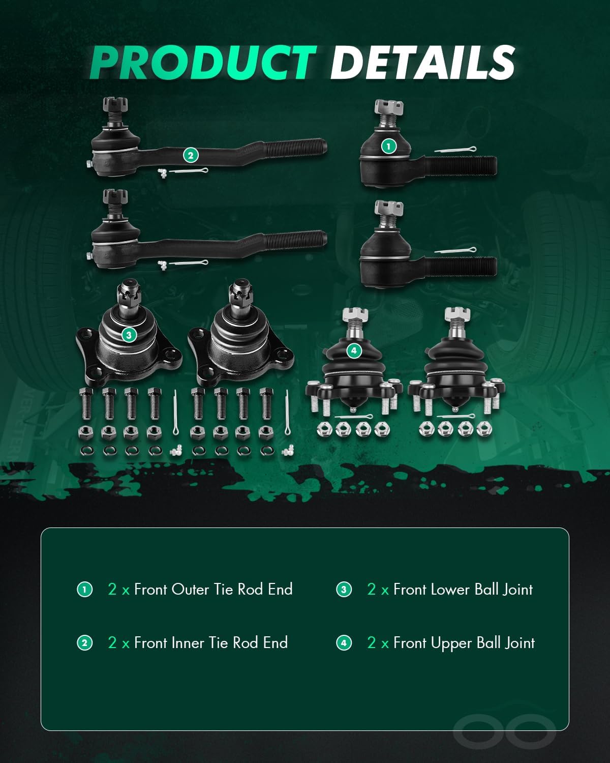 SCITOO 8pcs Front Suspension Kit Inner Outer Tie Rod End fit 1992-1995 for Toyota for 4Runner 1992-1995 for Toyota Pickup 1993-1998 for Toyota T100 Upper Lower Ball Joint