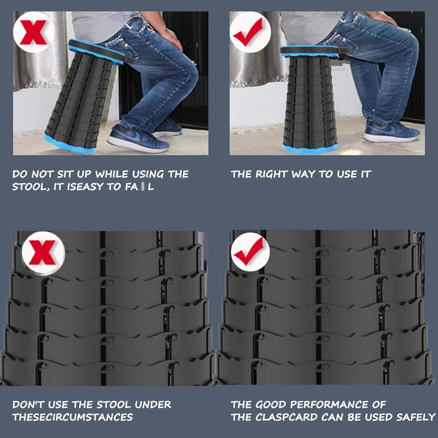 Portable Telescopic Stool, Used for Camping Garden Fishing Hiking Barbecue, Adjustable Plastic Stool, Black