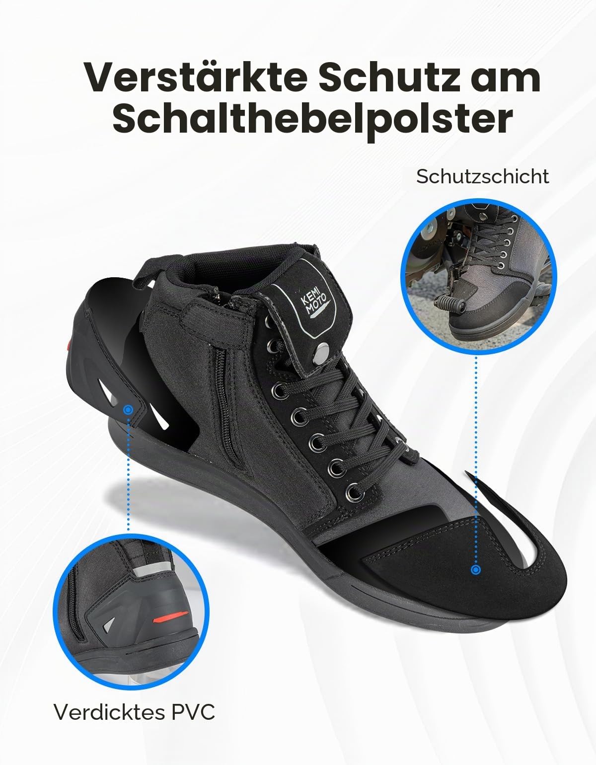 KEMIMOTO Motorradschuhe Herren – atmungsaktive Motorrad Sneaker im Casual-Stil mit verstärktem Schaltpad, Schwarz/Grau