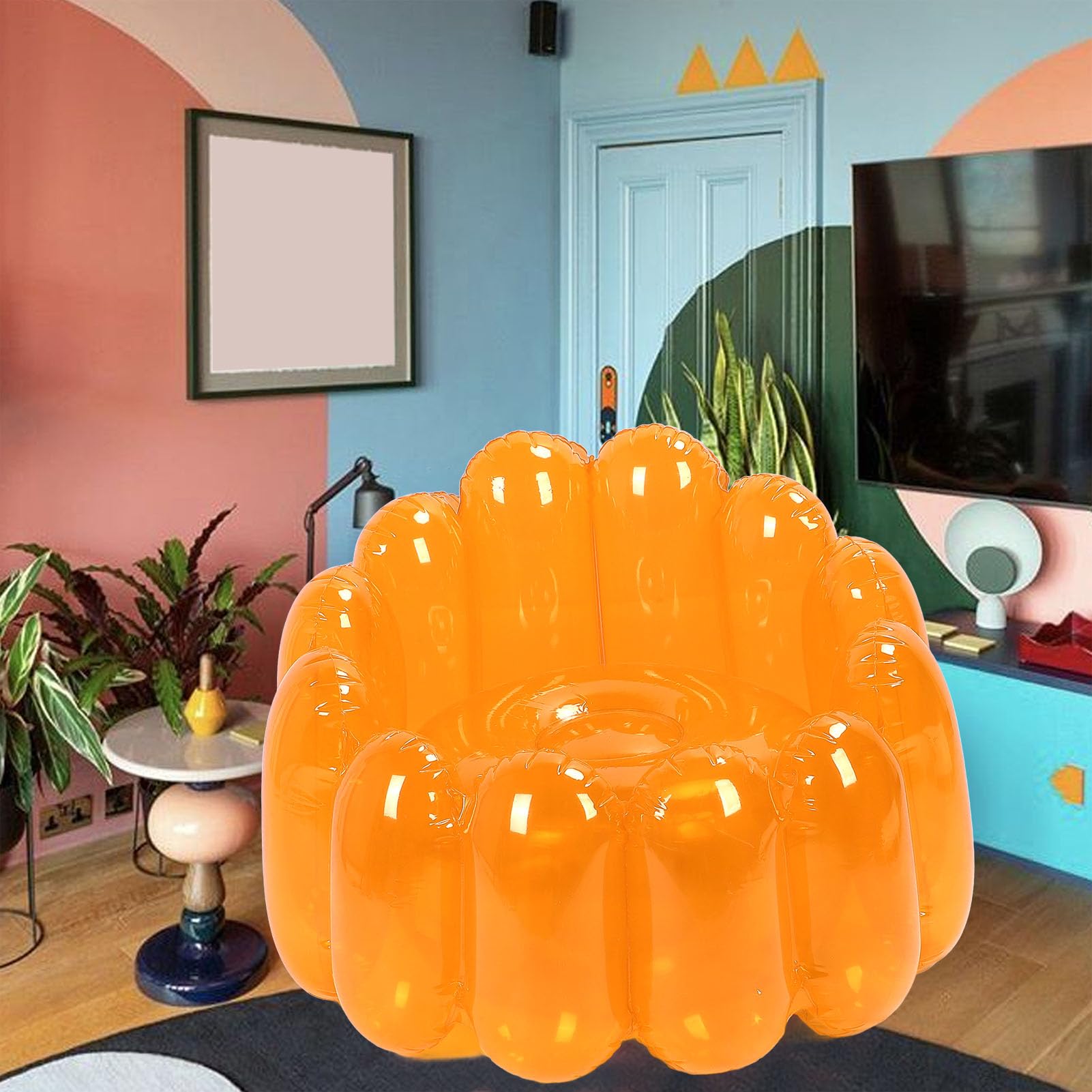 Bewinner Divano Gonfiabile con Ottomana, Divano Gonfiabile per Esterni Portatile, Poltrona Ad Aria Pieghevole, Divano Pigro Gonfiabile per Camere, Campeggio, Casa (ORANGE)
