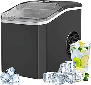 Fabricante de Cubos de Hielo de encimera automática portátil, máquina de fabricación de Bloques de Hielo eléctrico, 9 Hielo de Bala Listo en 7 Minutos, 26 libras/24 h, Fabricantes de Hielo Black