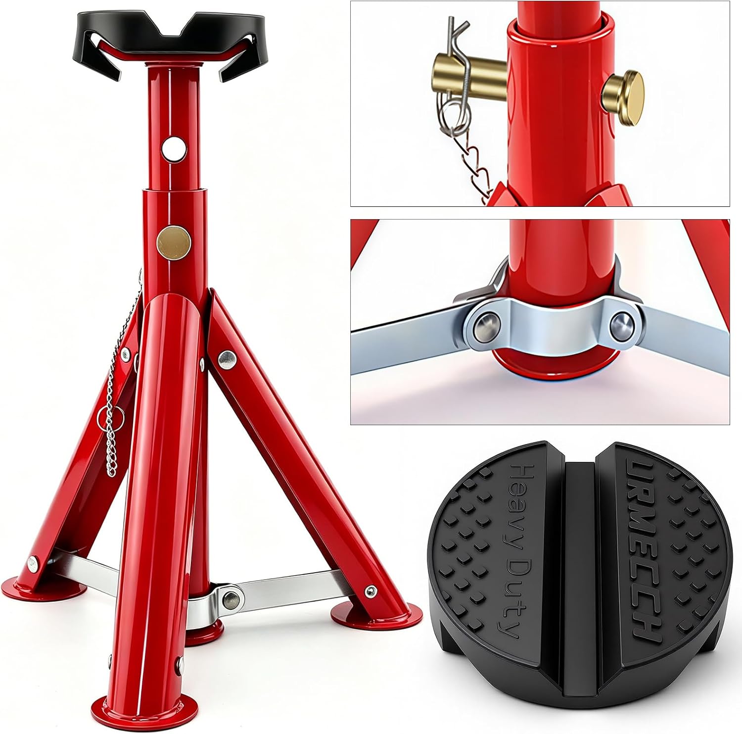 2-TONS Foldable Jack Stands (4,409LBS) with Two Pcs Rubber Pad for Clamp-On Jack Stand;Adjustable Height: 10.9" –14.4"; Fit for Car SUV and Light-Duty Pickup Truck,1 Pair Safety Stand
