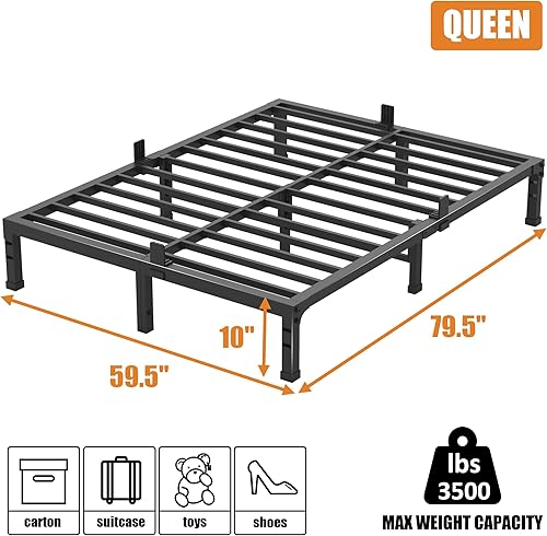 Miniatura 50 de FUIOBYVV Marco de cama King con plataforma de metal resistente de 14 pulgadas, soporte de cama tamaño King de hasta 3500 libras, no necesita somier,