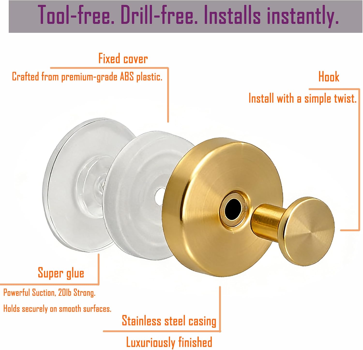 Towel Hooks for Bathrooms, 2 Packs Wall Mount Towel Holder, Wall Hooks, Bathroom Hooks for Towels, Towel Hooks, Hand Towel Holder, Hooks for Hanging up to 18 lbs(Brushed Satin Gold) (4)