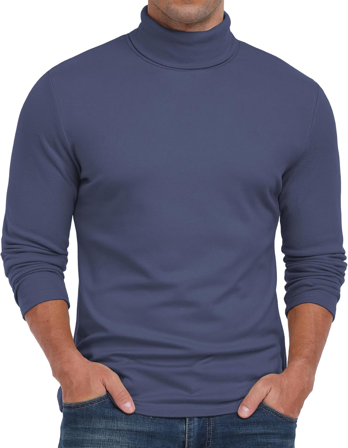 Askdeer Men's Turtleneck Long Sleeve Shirts Thermal Underwear Tops Basic Pullover Sweater Tees Navy Blue - Image 4