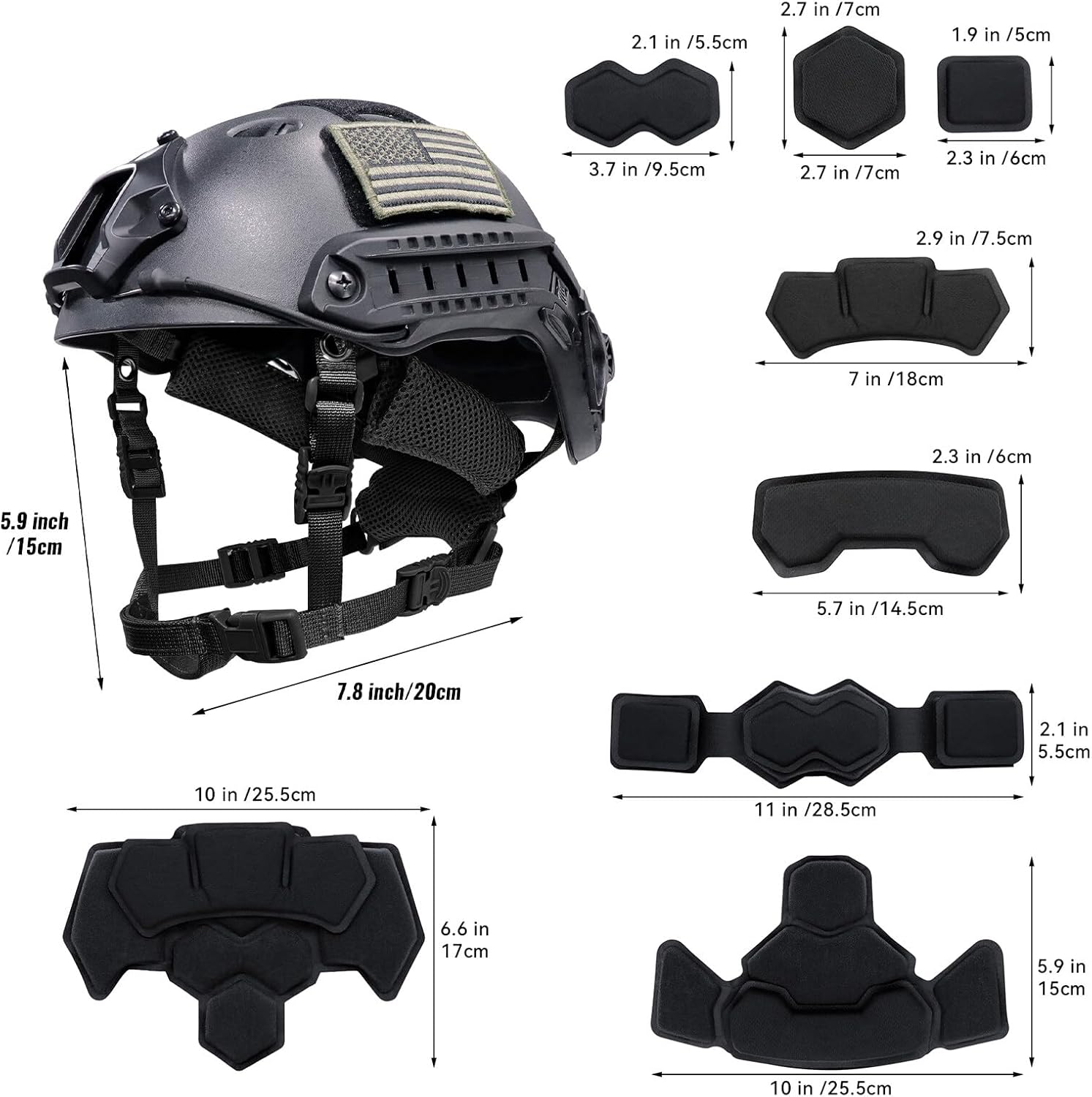 2set Tactical Helmet Pads and Helmet Chin Strap Replacement Adjustable for Tactical Fast MICH ACH Bump FMA EXF Helmet Replacement Accessories Kit