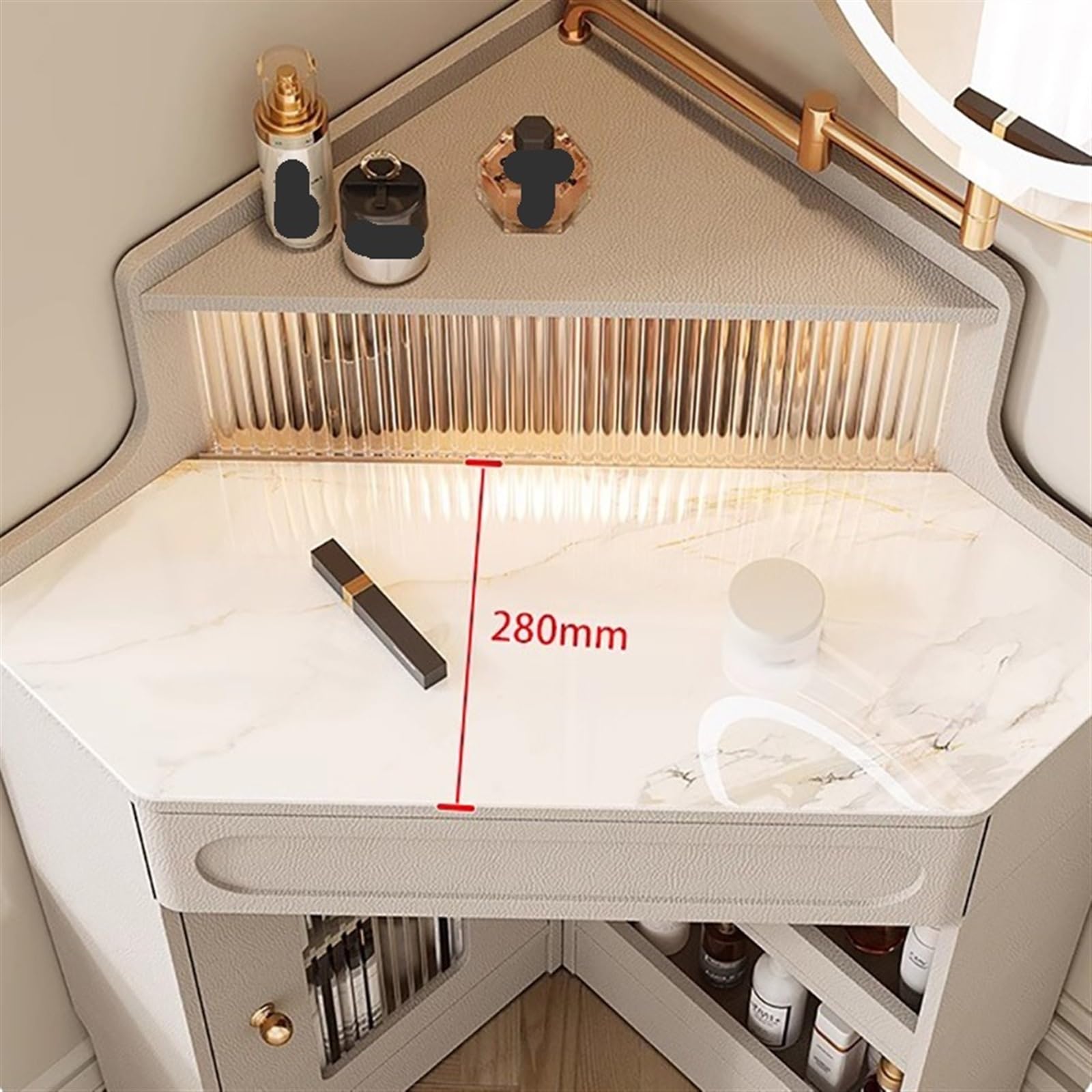 Schminktisch Eckwaschtisch mit Spiegel und Beleuchtung for Schlafzimmer/Garderobe Stauraum(Mittel)
