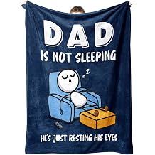 Funny Birthday Gift for Dad Husband, Dad is Not Sleeping Blanket, Dads Gifts from Daughter Son, Super Soft Throws Blanket for Couch and Napping, 60" x 50" (Blue)