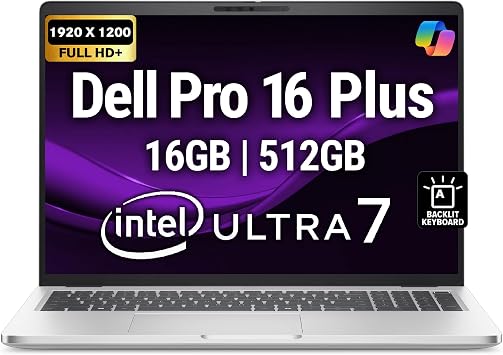 Dell Pro 16 Plus PB16250 Replaces Latitude 5550 Business Notebook 16" FHD+ Intel Ultra 7-265U, 16GB DDR5 RAM, 512GB NVMe, Wi-Fi 6E, BT, Backlit Keyboard, HD Webcam, RJ-45, Win 11 Pro