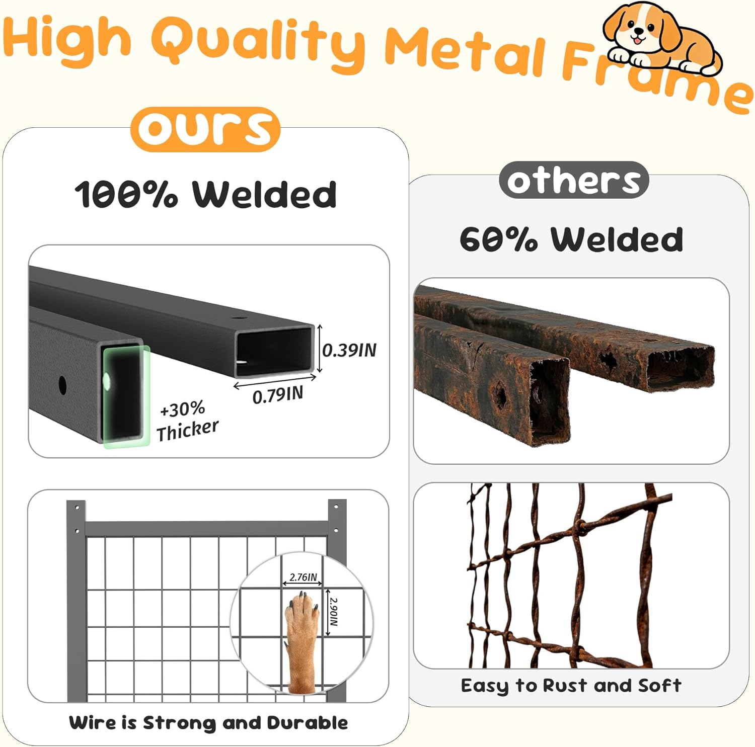 10'x10' Dog Kennel Outdoor, Heavy Duty Dog Pens Outside with Waterproof Roof, Metal Dog Run Fence with Galvanized Welded Wire Steel for Puppy Playpen