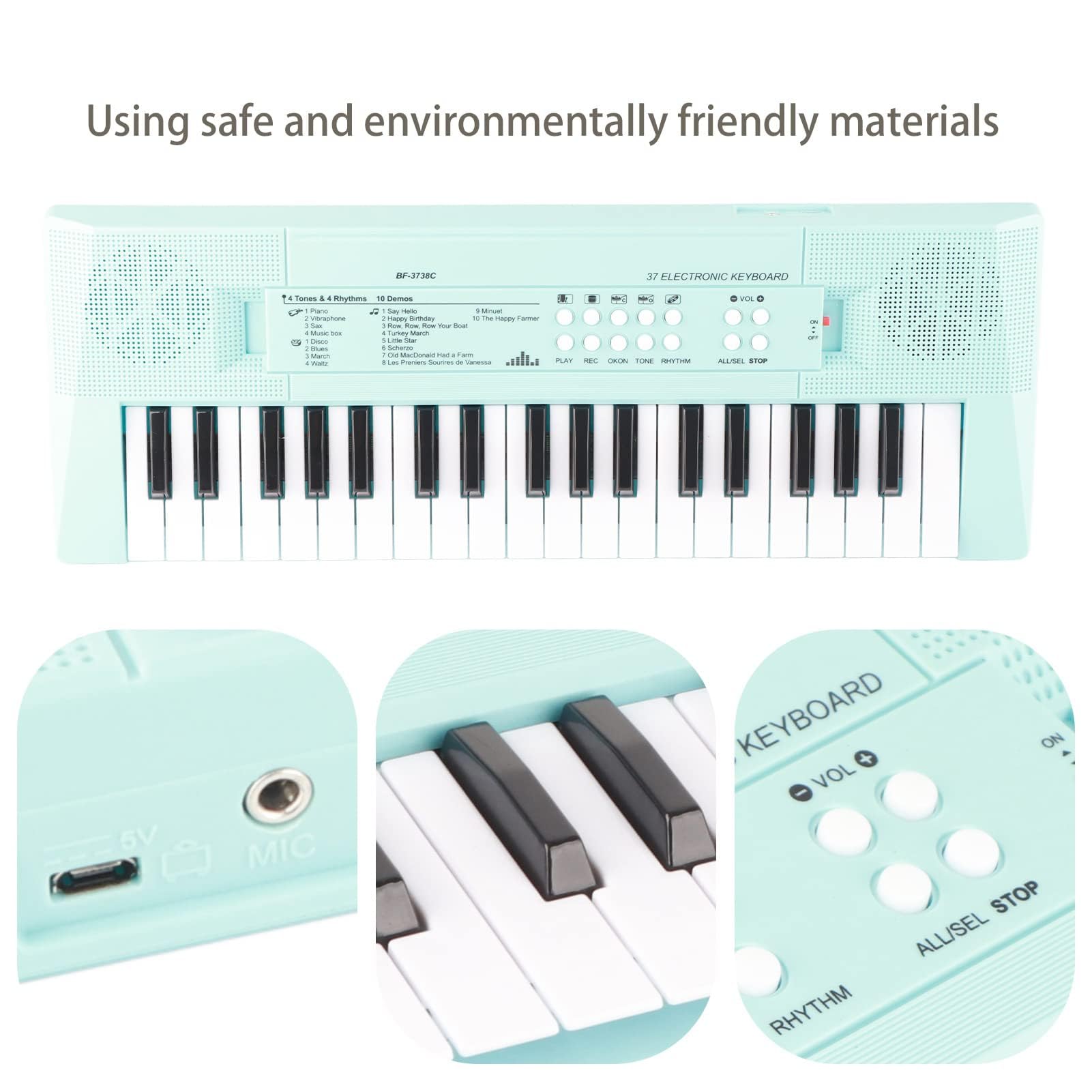 BF-3738C piano eléctrico con teclado de 37 teclas con micrófono y teclado musical y regalo de juguete para principiantes, niños y estudiantes(Azul)