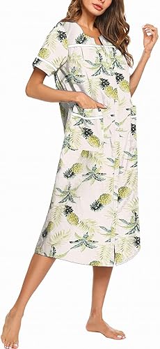 Miniatura 2 de Ekouaer Camisón de manga corta de algodón con bolsillos para mujer