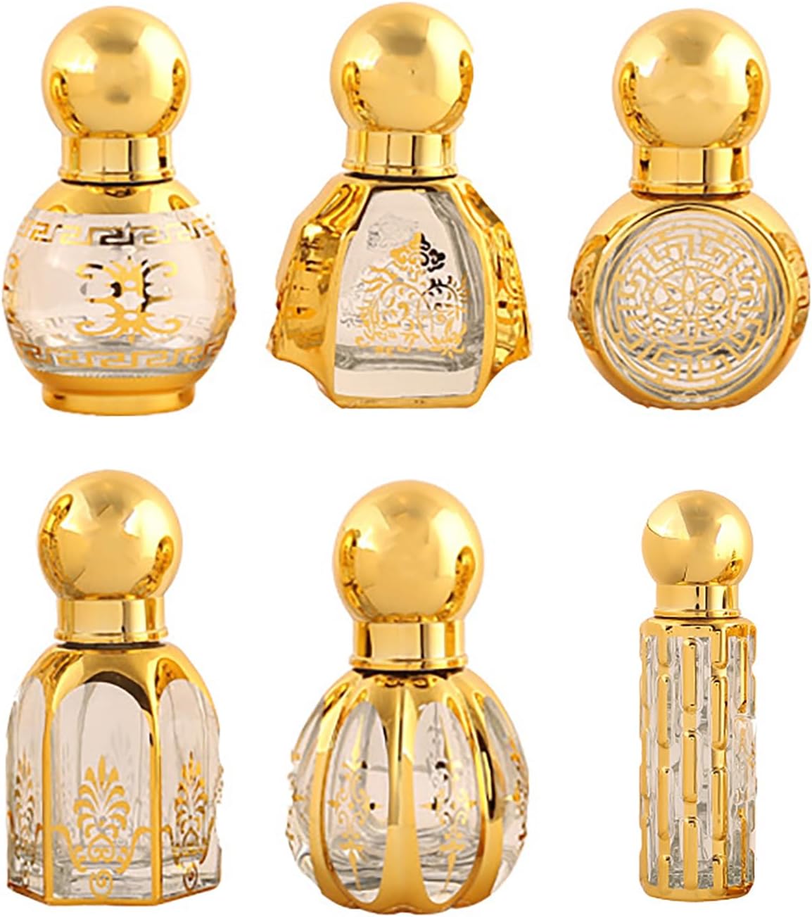 Roller Bottles for Essential Oils, 6 Pcs 10ml/12ml/15ml Roll on Bottles with Roller Balls, Vintage Gold Glass Empty Perfume Roll-on Bottle, Refillable Rollerball Applicator, Portable for Travel
