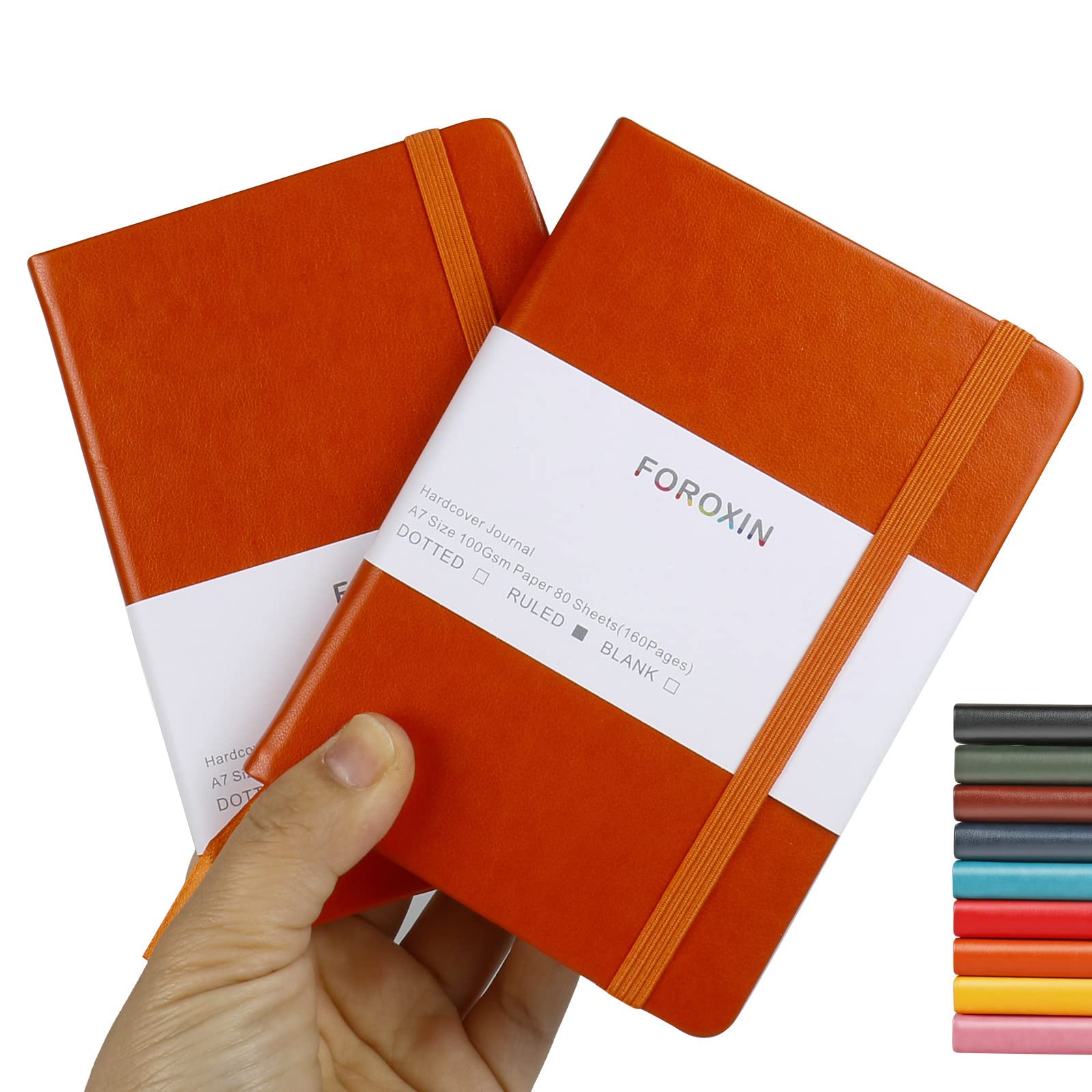 foroxin Lined Pocket Journal Notebook, 2 Pack, (Orange), 160 Pages, Small, 3.86 inches x 5.51 inches - 100 gsm Thick Paper, Hardcover