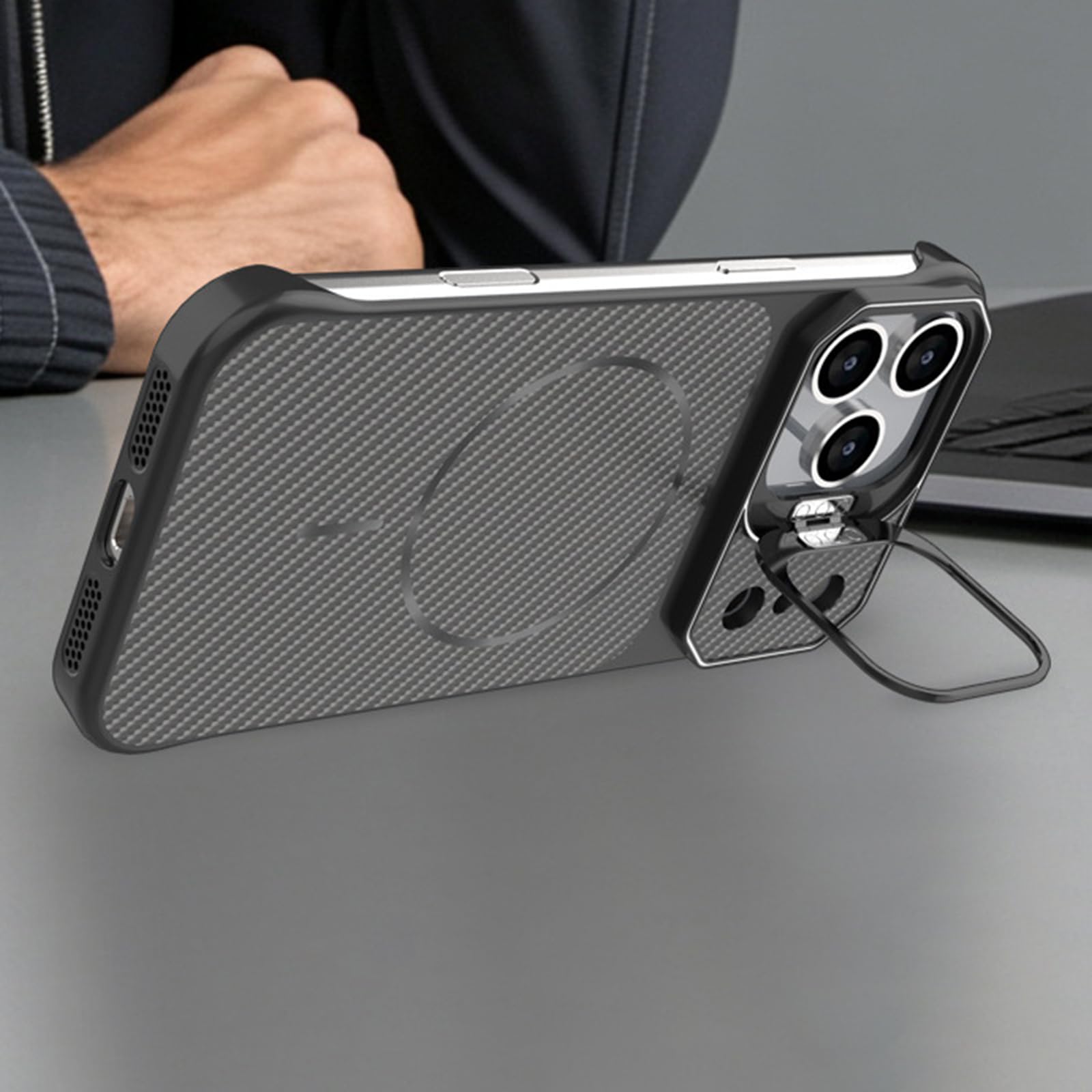 Magnética Funda para iPhone 18 Pro Max/18 Pro, Fibra Carbono Patrón