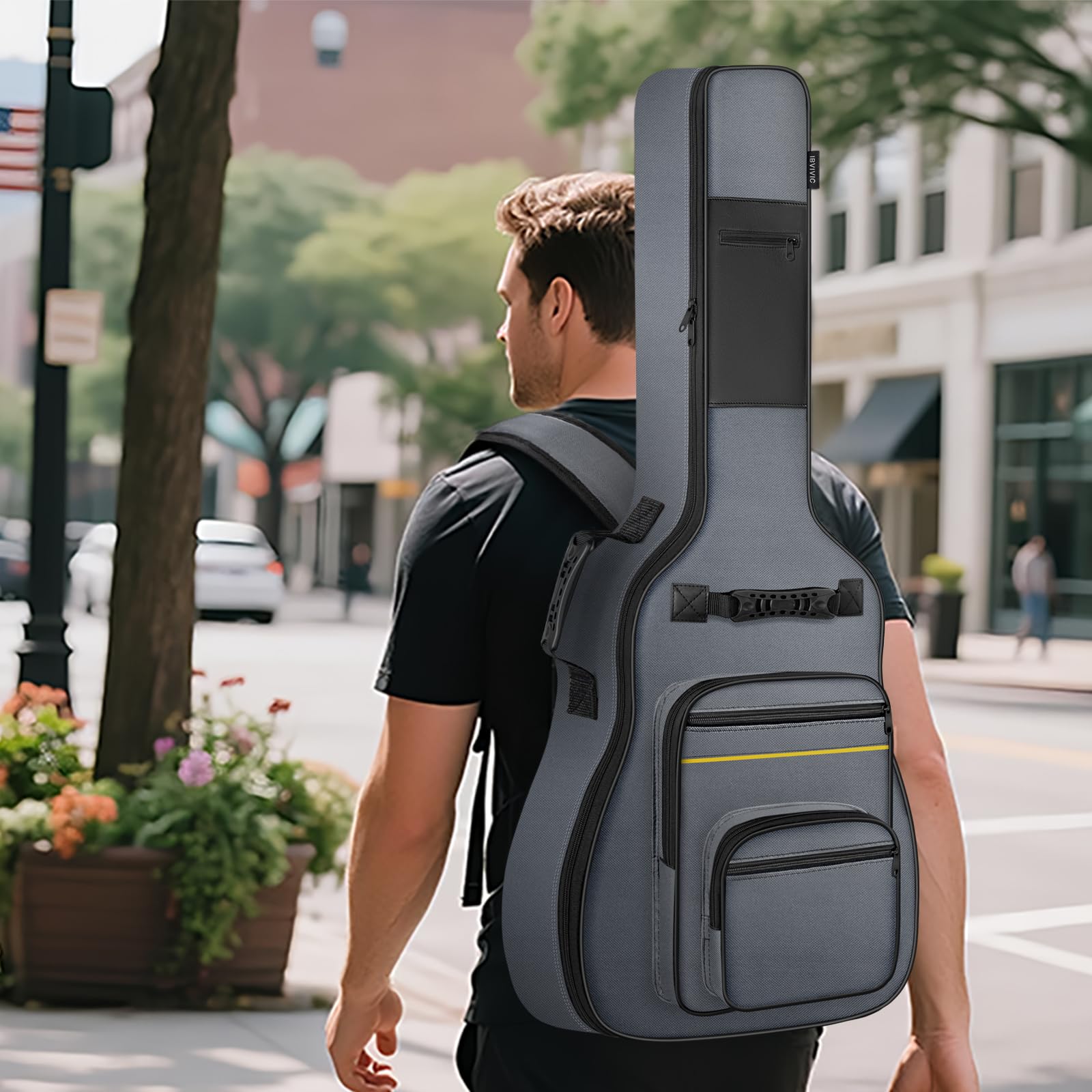 OUUTMEE 41 Zoll Tasche für E-Gitarre 104 x 40 x 7 cm Gitarrentasche Verstellbare Schultergu 5 mm Perlenwattepad 600D Oxford-Tuch，Grau