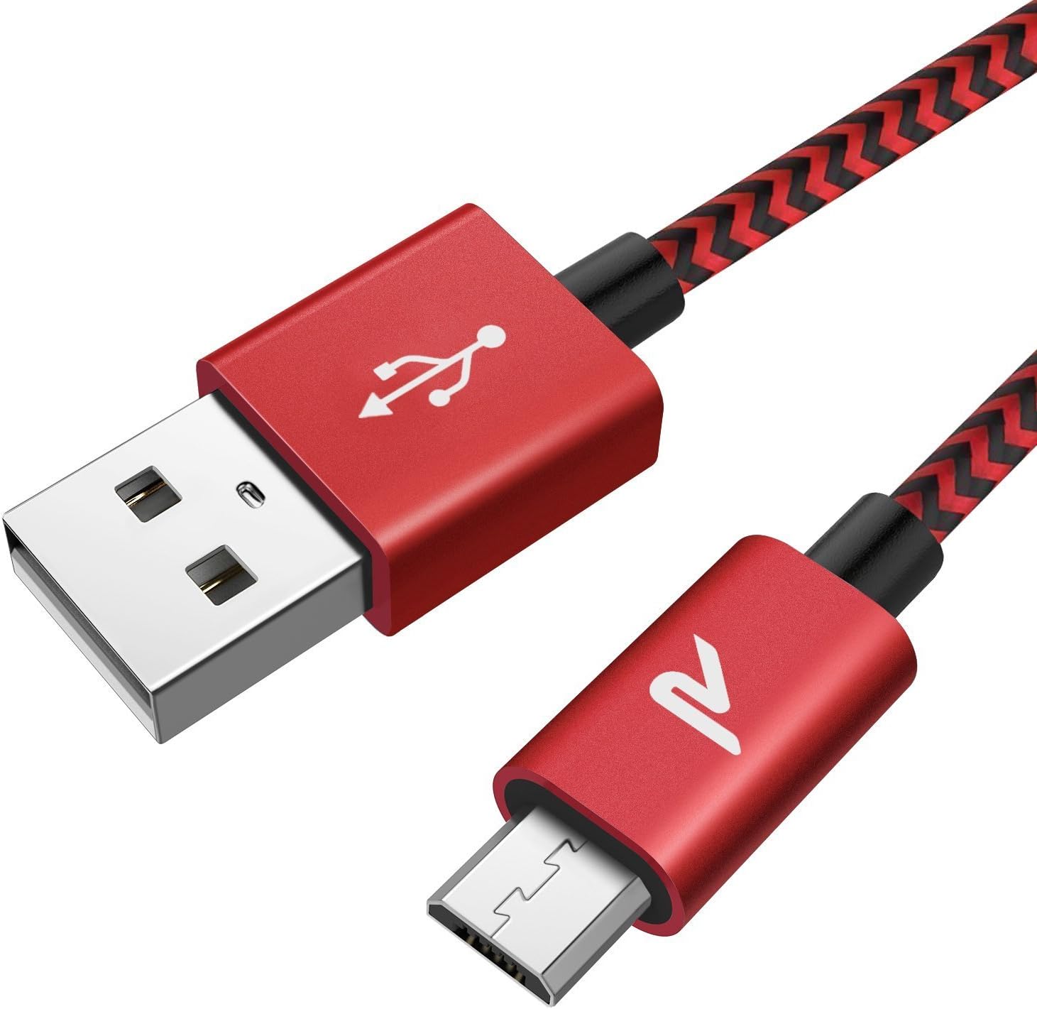 RAMPOW Micro USB Cable 2m 2.4A Quick Samsung Charger Cable Nylon Braided Android Charger Compatible with Samsung Galaxy S7 edge S6, Sony, PS4, Kindle, HTC, Motorola, LG, Tablet Red