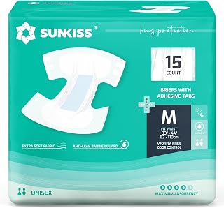 SUNKISS TrustPlus Maximum Absorbency Adult Diapers, Unisex Incontinence Briefs with Tabs, Odor Control, Leak-Proof, Medium Size, 15 Ct