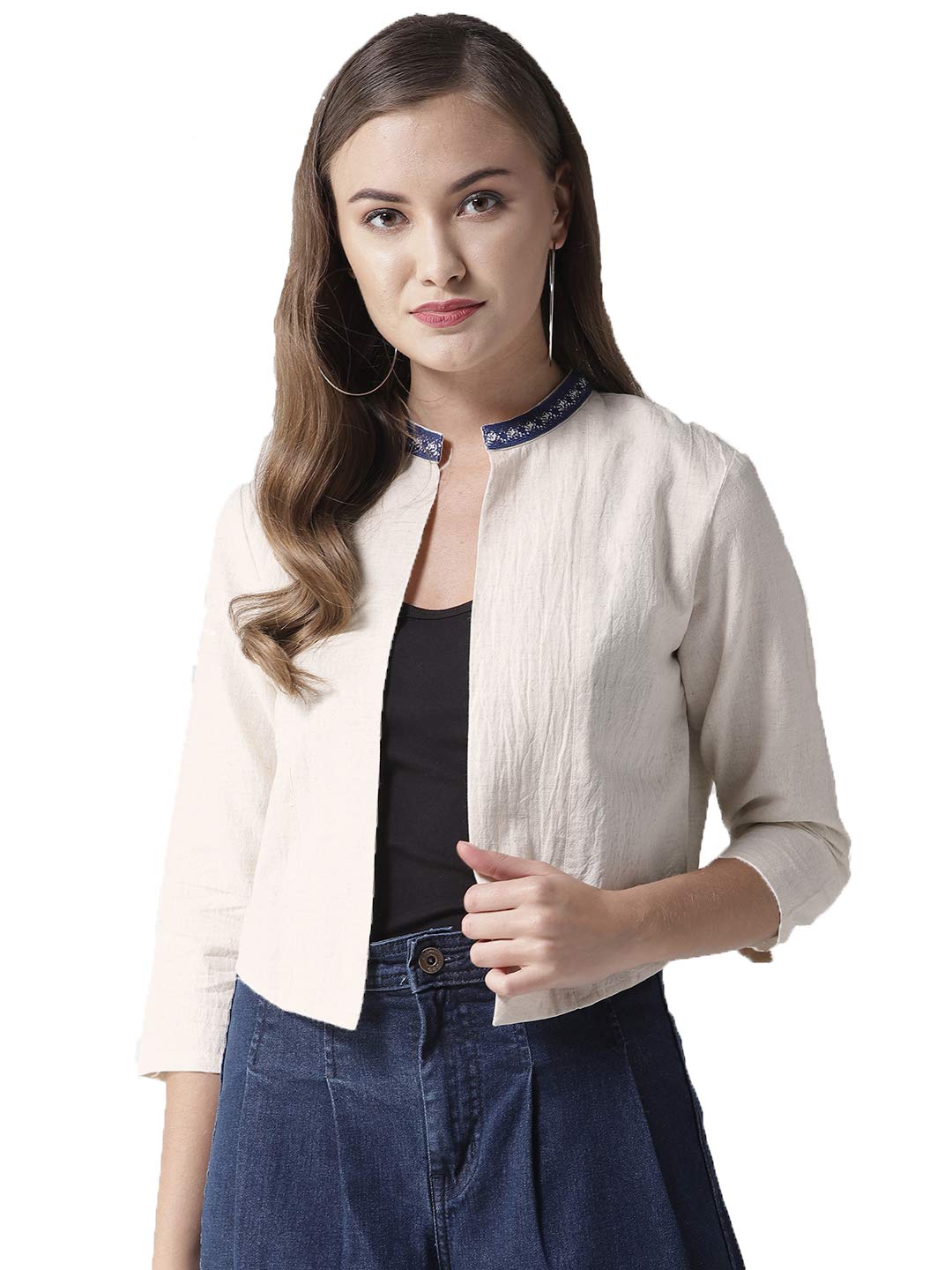 Style Quotient Women Solid Black Cotton Smart Casual Crop Shrug