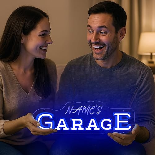 Miniatura 2 de Letreros de neón personalizados con nombre de garaje para decoración de pared con control remoto de temporizador, luz de neón LED de garaje