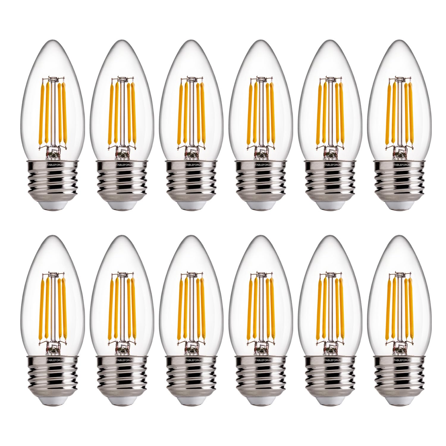 B11 E26 Base LED Candelabra Light Bulbs 60W Equivalent, Dimmable, LED Candle Light Bulbs, 2700K Soft White, 12 Pack UL,CA65 Listed.