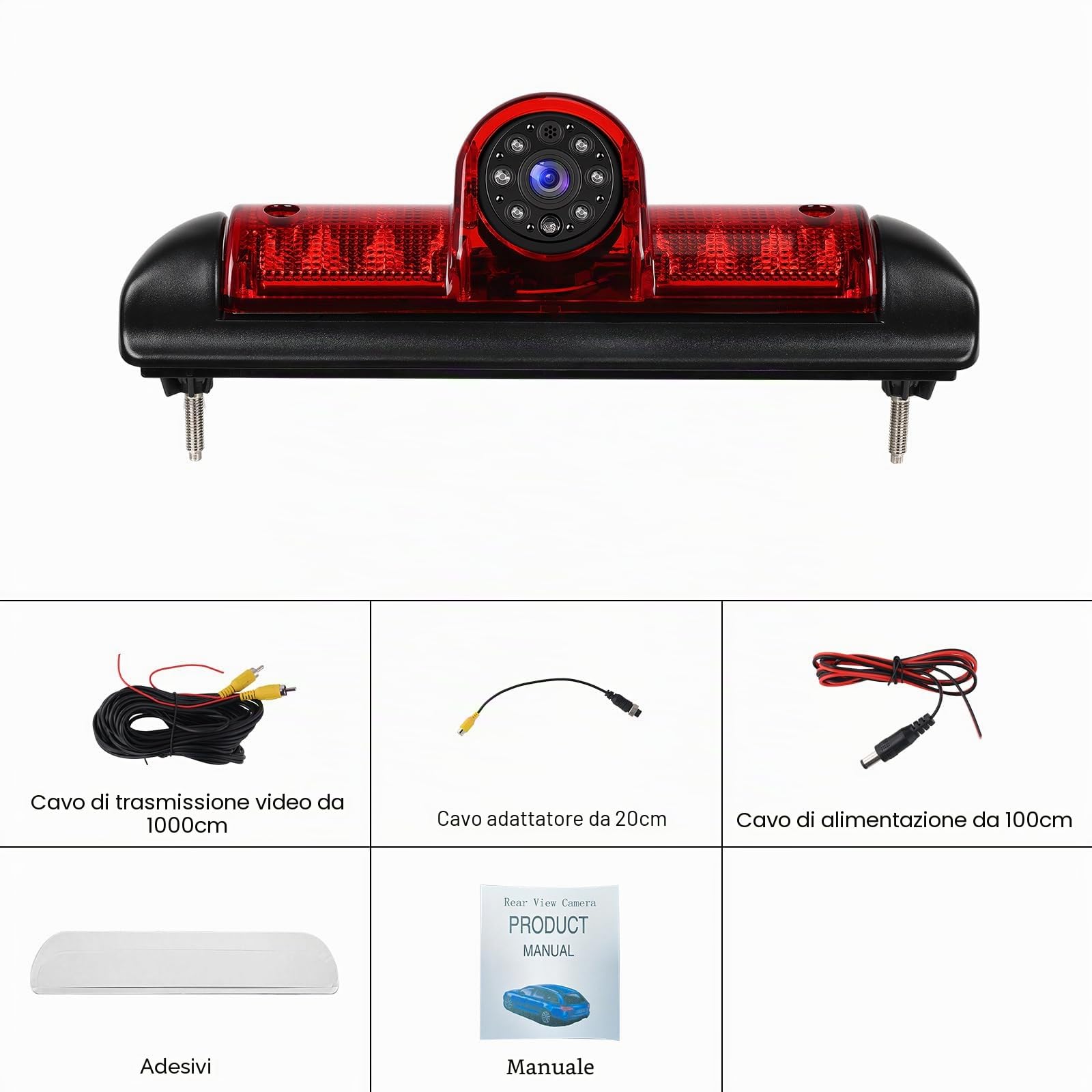 Rimoody Terza Luce di Stop Telecamera Posteriore per FIAT Ducato late 3 gen 2006-2017/Peugeot Boxer 2006-2017/Citroen Jumper 2006-2017, Visione Notturna IR/Impermeabile IP67/Angolo Regolabile AHD&CVBS