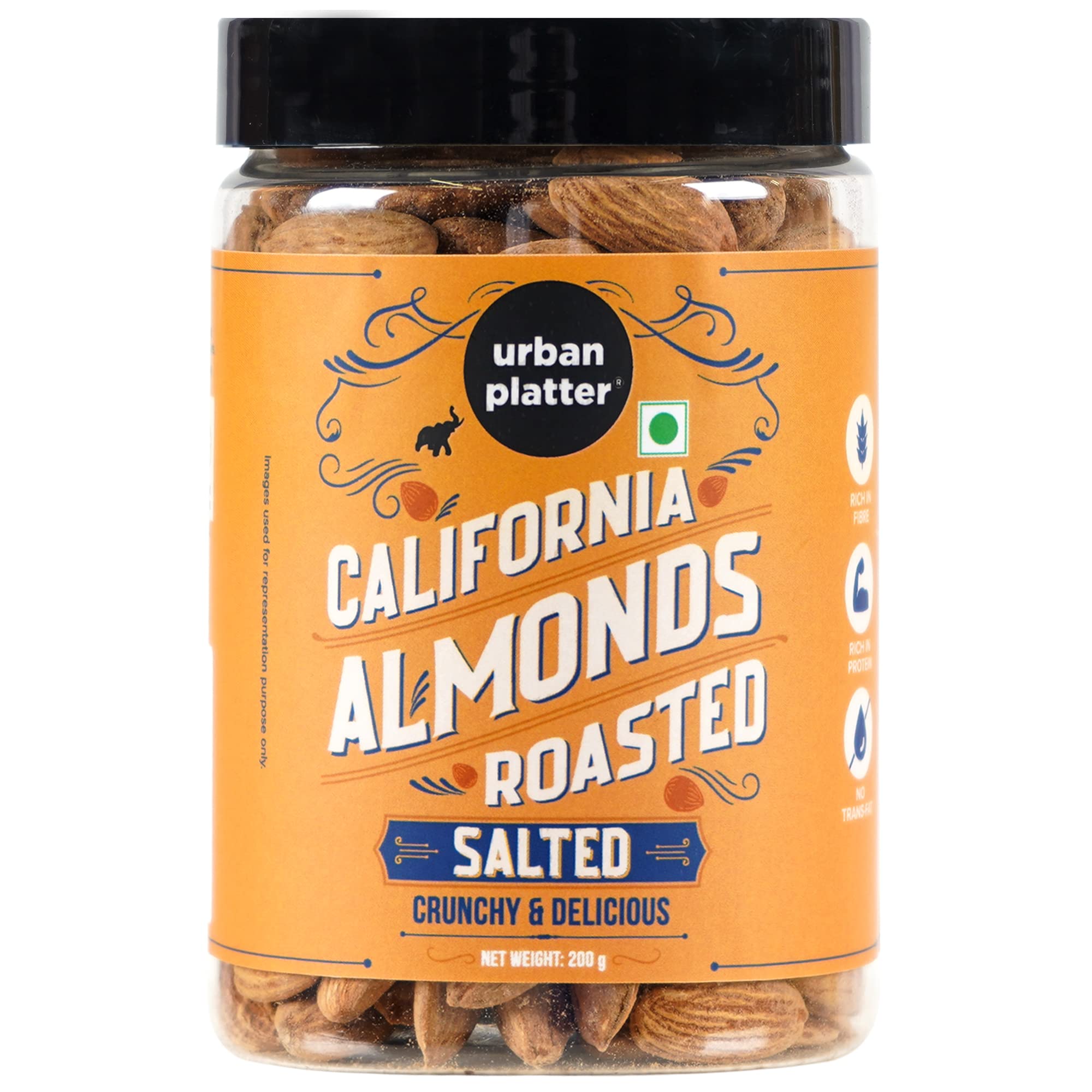 Urban Platter Roasted Salted California Almonds, 200g (Premium California Almonds Seasoned with Pink Salt, Rich in Fiber & Protein, Trail Mixes, Desserts, Ice Creams, Baked Goods) (B0BBGZ2J29) Amazon Price History, Amazon Price Tracker