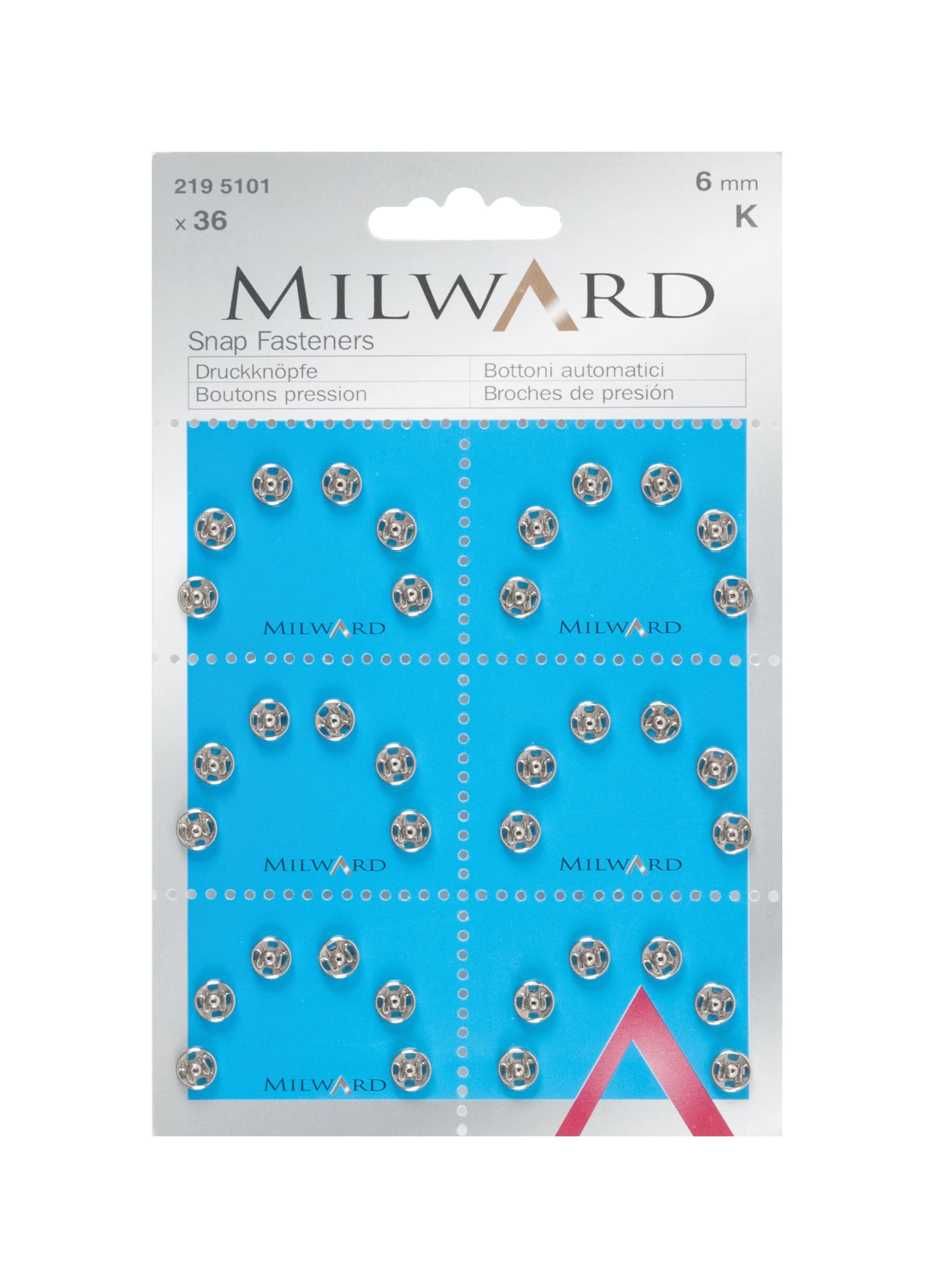 Milward 6 mm 36-Piece Sew-On Brass Snap Fasteners, Silver