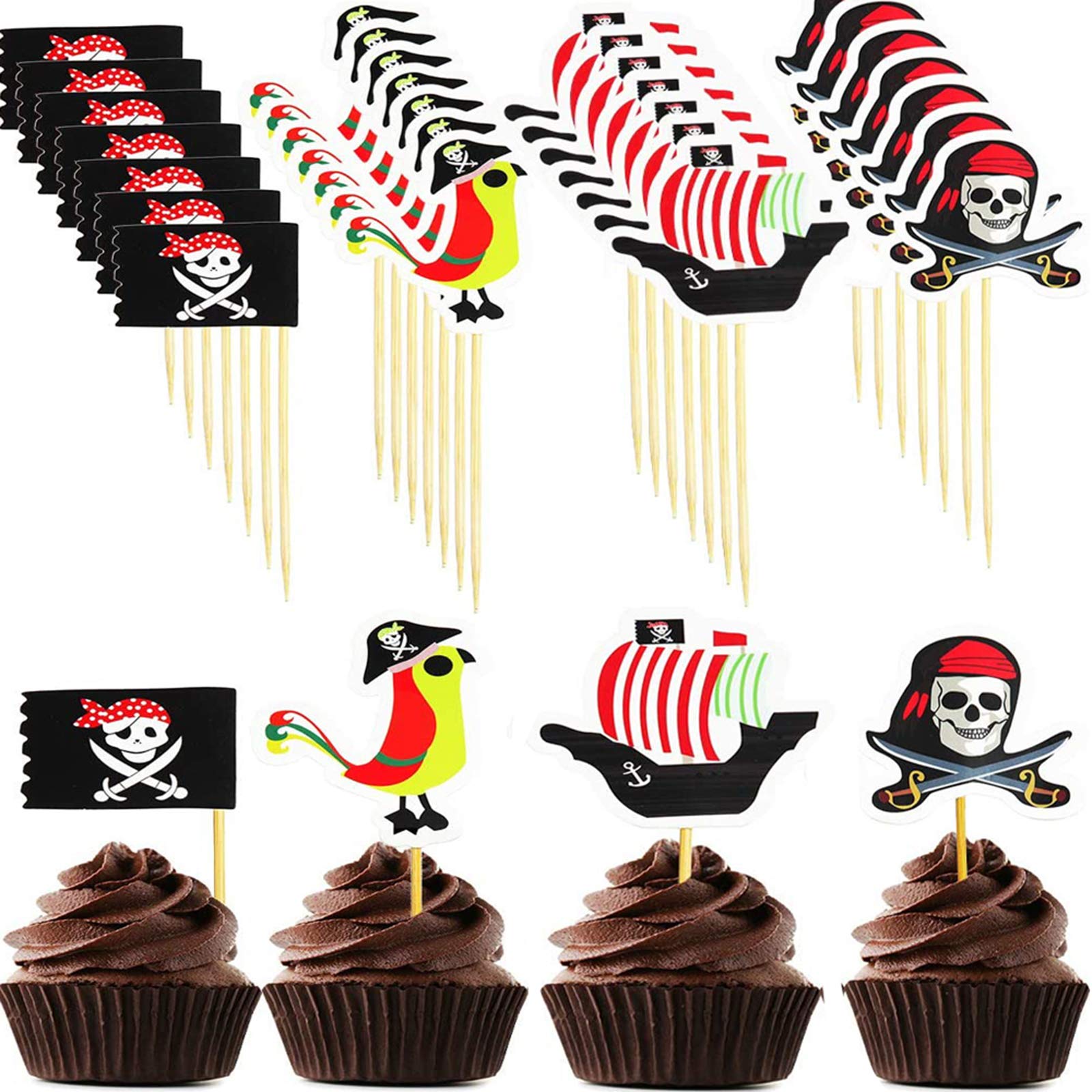 Eterspr 48 Pezzi Cupcake Topper Pirati Decorazione Toppers Torta Pirata
