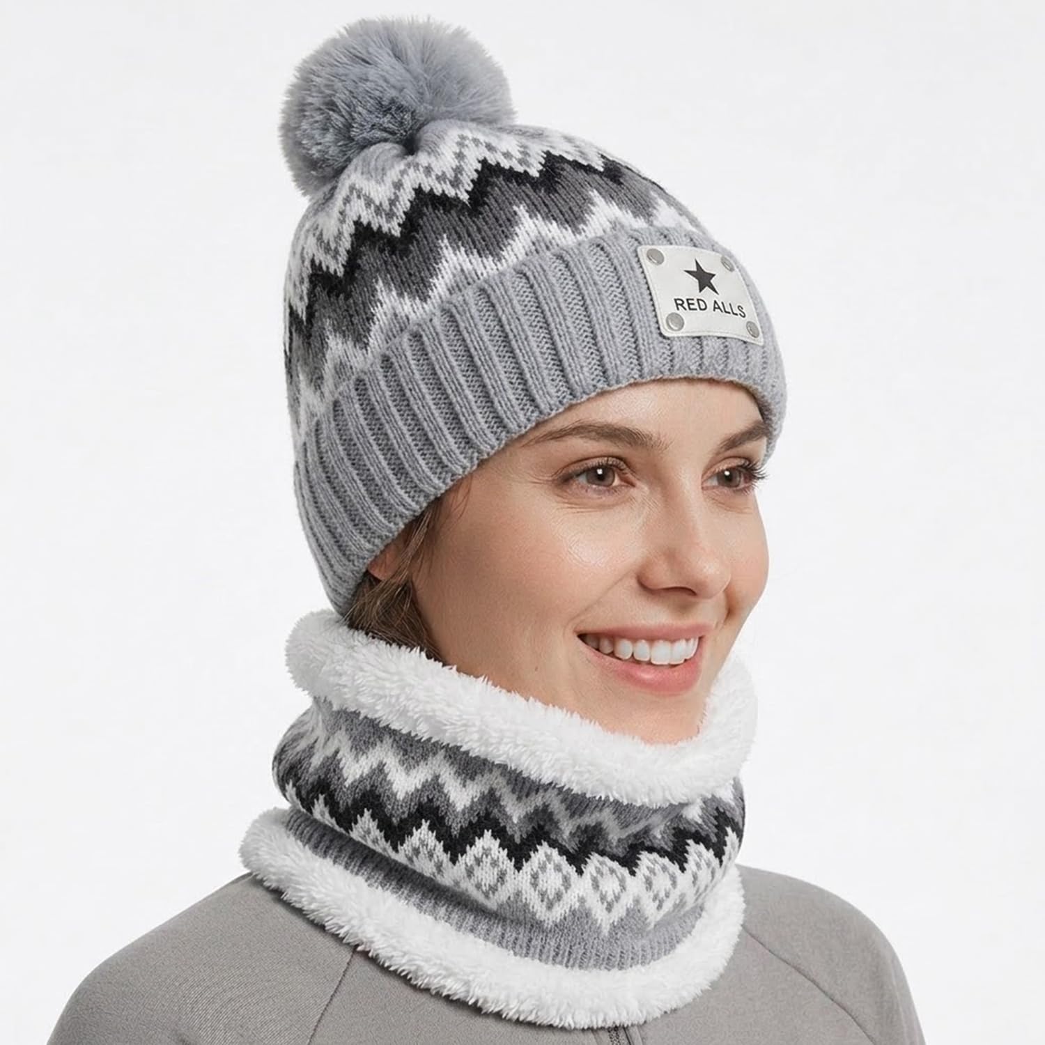 syga Women Hat & Scarf, Velvet Neck Scarf Beanie Hat Skiing Hat Hiking Sports for Autumn Winter, 54-58 cm-picture-23