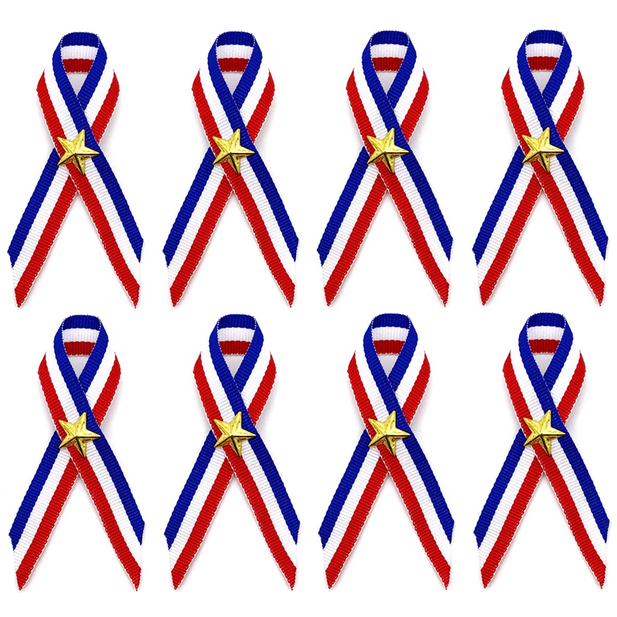 XIANMU50 Bulk Patriotic Decorations Red White Blue Pins Ribbons with Star 4th of July Pins for Women Men Girls Boys Handouts Independence Day Decor