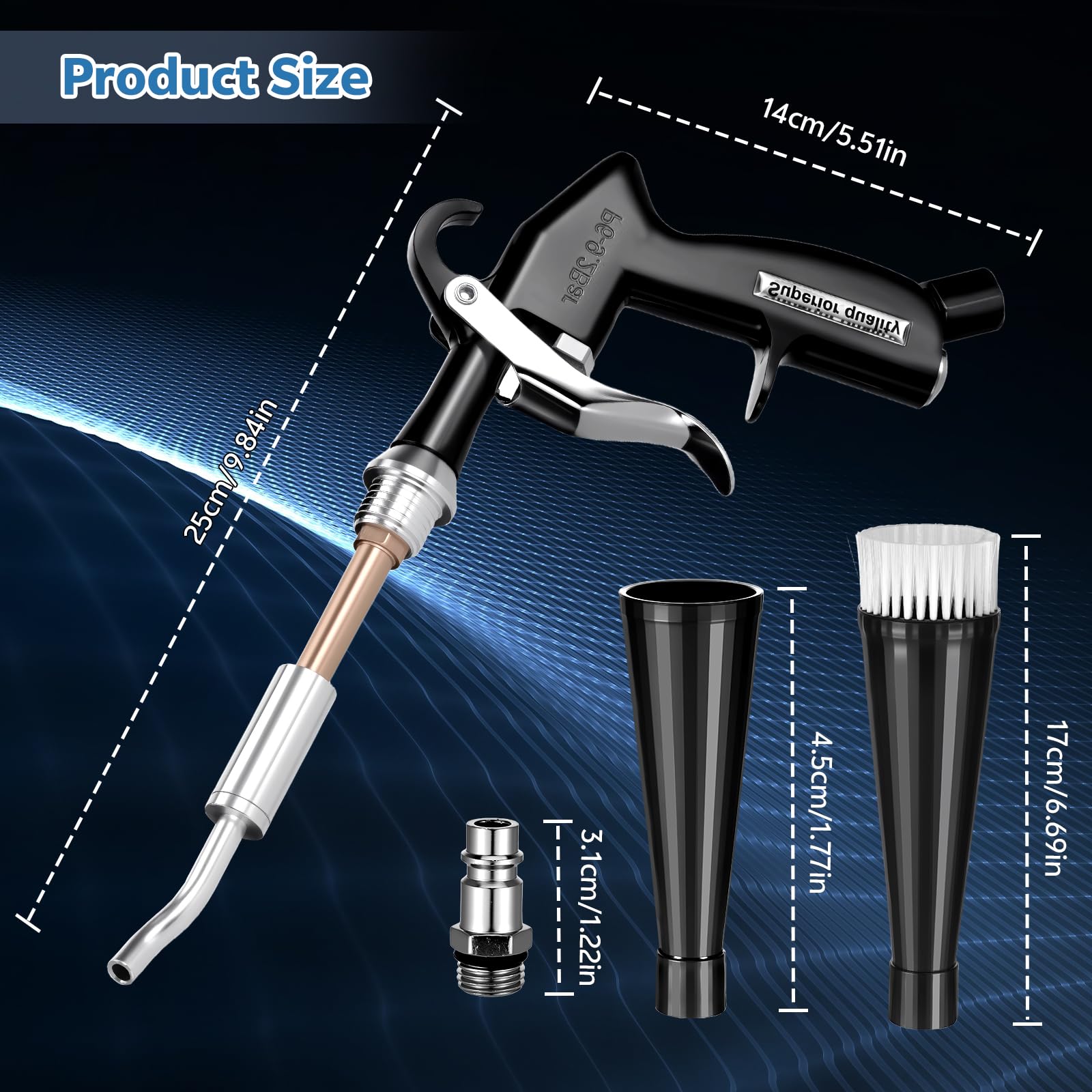 Zocipro Pistolet de Nettoyage à Air Comprimé pour Voiture, Pistolet de Séchage et Nettoyage, Outil de Détailing Auto avec 2 Buses, pour Sièges, Roues, Moteur, Tissu, Cuir et Zones Difficiles d’Accès