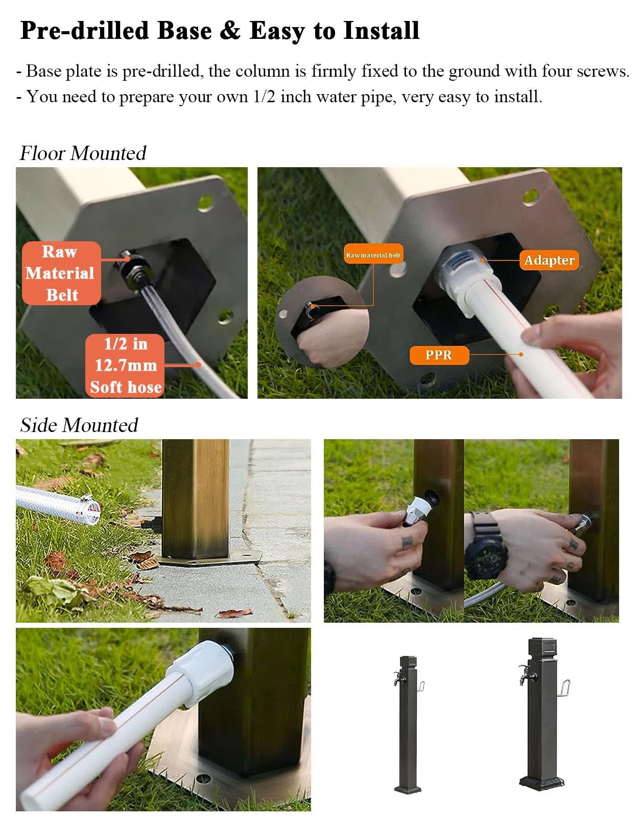 Colonne d'eau Jardin, Colonne d'eau autoportante, Colonne d'eau pour Robinet terrasse extérieure, Colonne Robinet Fontaine Cour avec Bec verseur et Support Tuyau, arrosage rétro antigel
