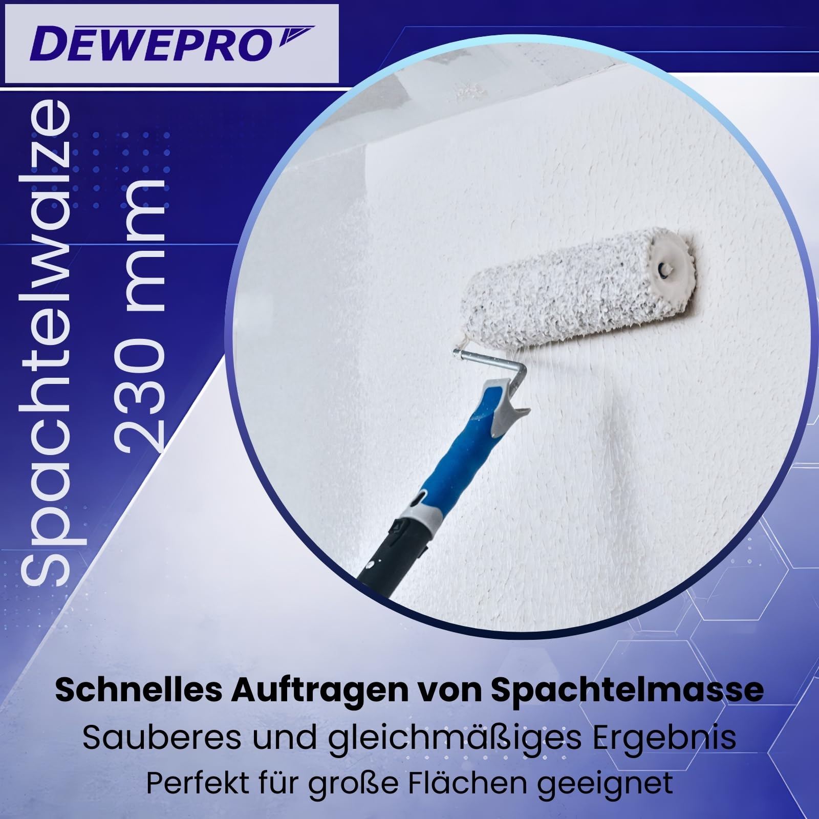 DEWEPRO Beschichtungsroller Set in den Breiten 230mm und 80mm für Spachtelmasse - Rollspachtel - Spezial-Roller für pastöse Spachtelmassen
