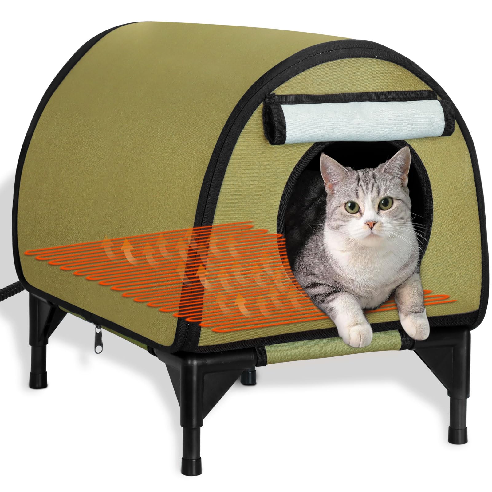 heated cat house for outside cats winter, elevated waterproof thermo mod cat shelter, heated outdoor cat houses cave for feral cats, stray cats, small dog