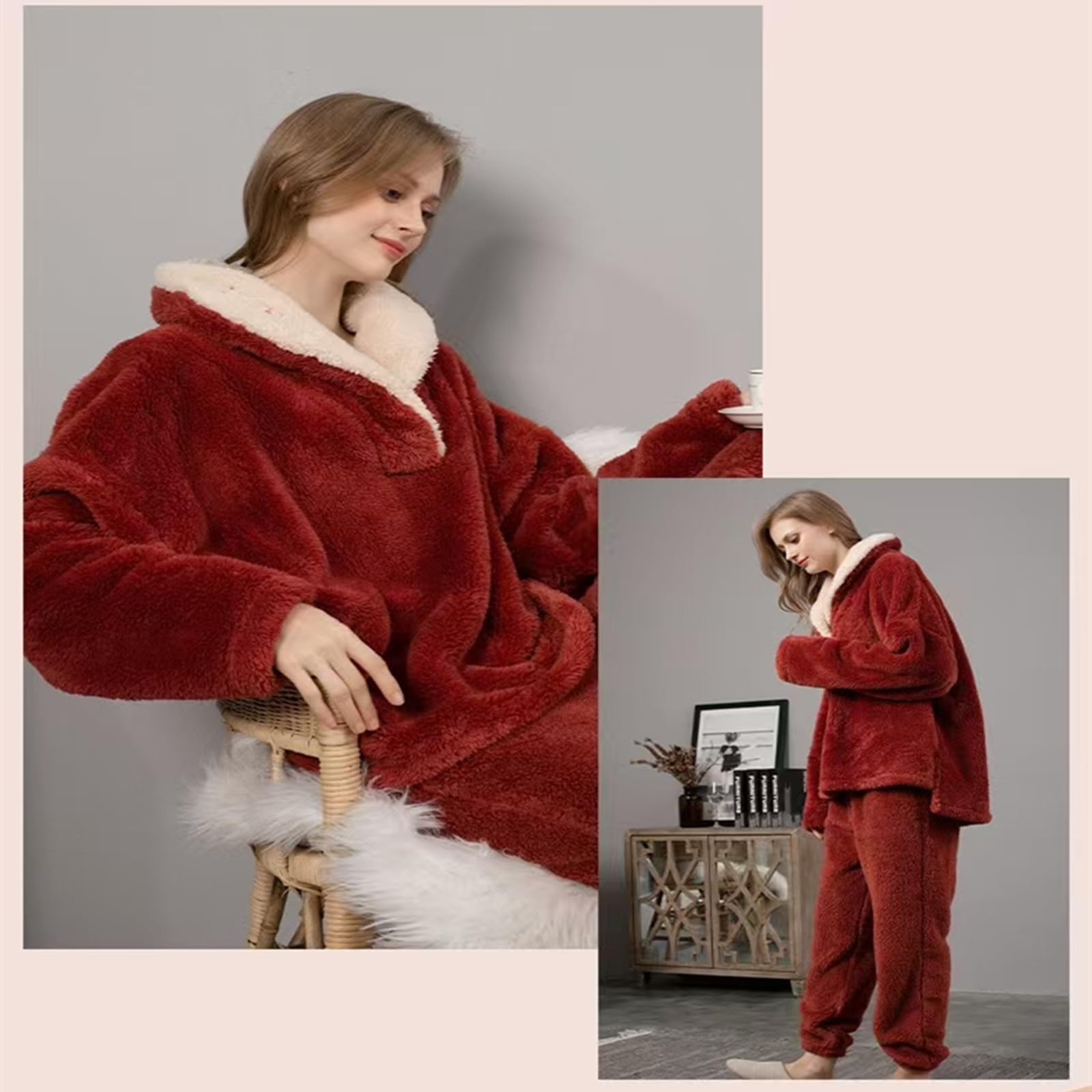 Pigiami da Donna Pigiami da Donna in Pile Corallo Autunno E Inverno Si Addensavano Abiti da Casa di Grandi Dimensioni Femminile Sciolte per Pigiami da Donna-Viola-m