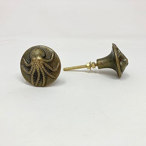 Miniatura 8 de Pulpo. Perillas de puerta de armario de metal hecho a mano de bronce de hierro antiguo vintage, tiradores de cajón manijas de puerta de gabinete