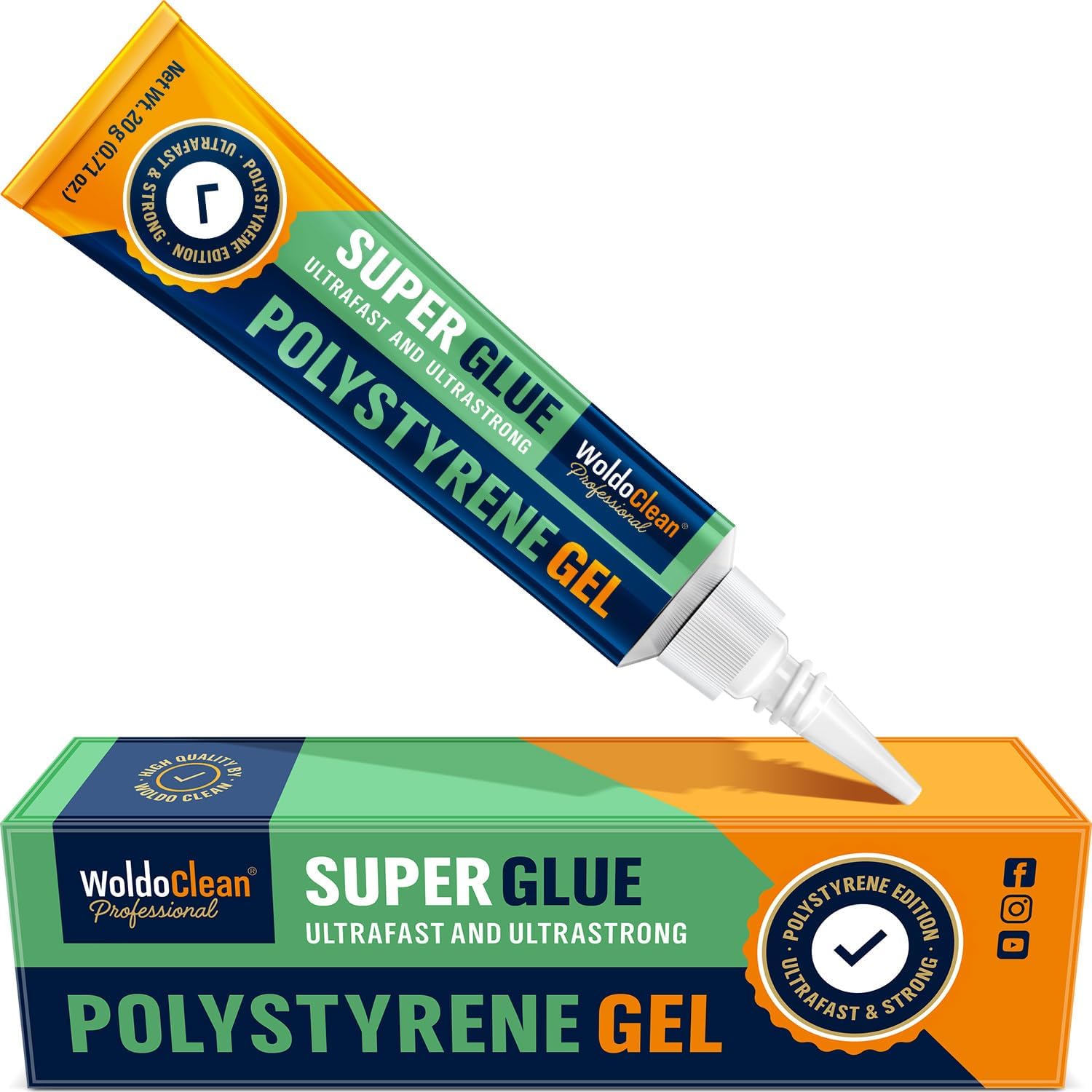 WoldoClean Super Glue Gel for Styrofoam for All Types of Foam 20g - with high Strength Within a Very Short time