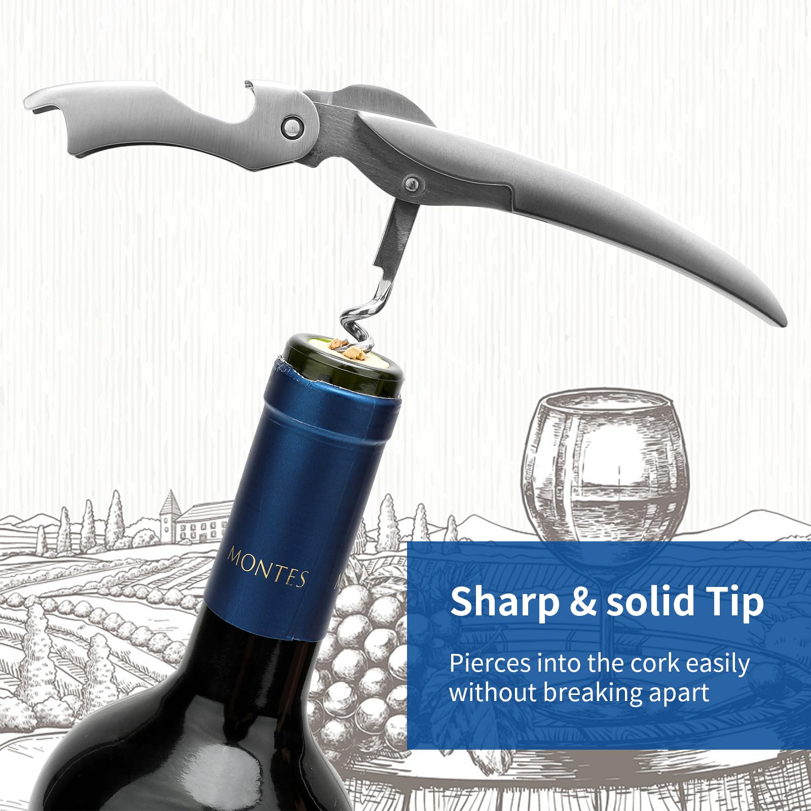 ELMWAY VinoLux Series All-Stainless Steel Waiter’s Friend Corkscrew - Image 3