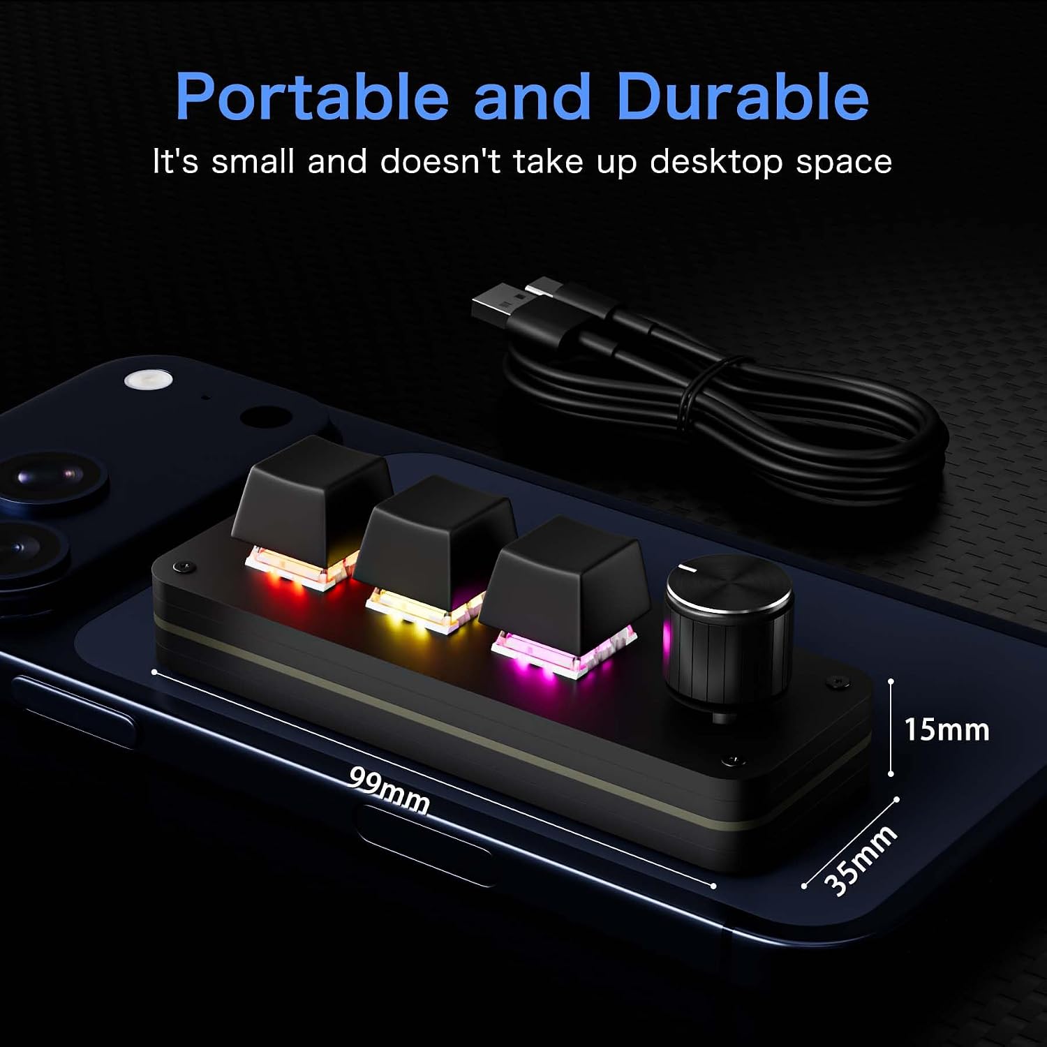 RGB Backlit Programmable Mechanical Keypad with Multifunction Knob, 3+1 Key Mini Macro Pad, Type-C Hot-Swappable One-Handed Shortcut Keyboard for Gaming, Video Editing & Office - MK31