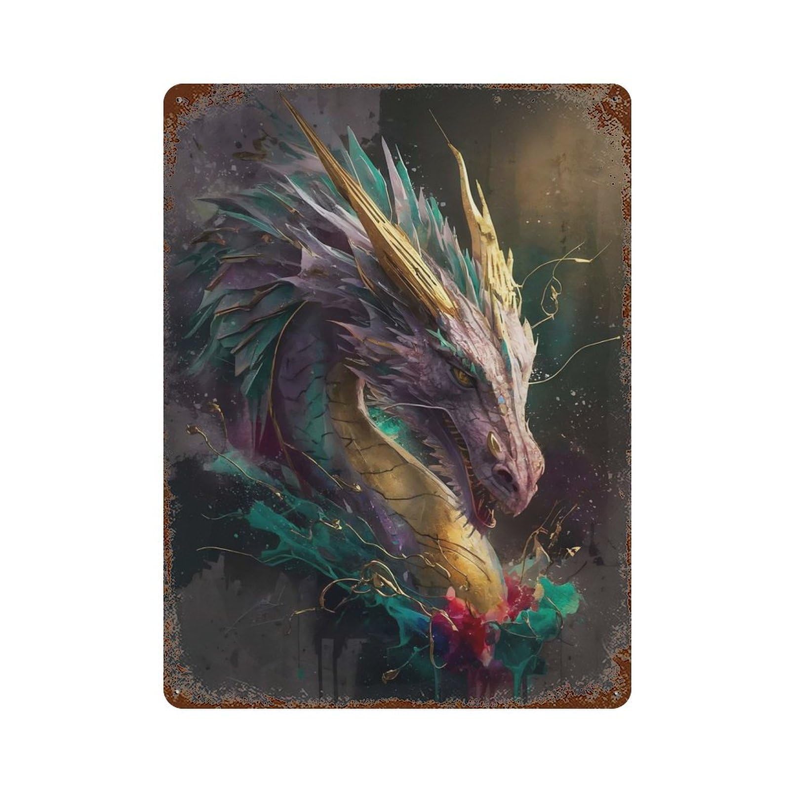 Garage Style Rainbow Dragon Decorative Tin Sign 15.7"x11.8", Rustic Home Decor for Bar And Workshop