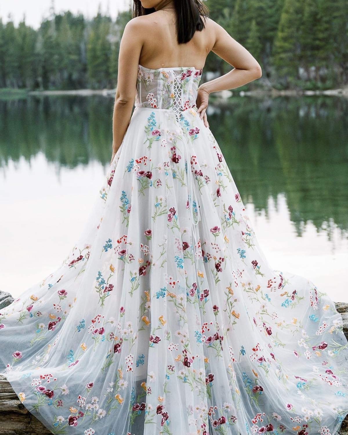 Floral Embroidered Prom Dress 2026 Floor Length Tulle Formal Evening Party Gowns A Line Corset Wedding Guest Dresses