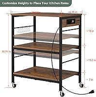 Vista 3 de Estante para panaderos con toma de corriente para cocina, soporte para microondas, 3 niveles, mesa de café, estante de almacenamiento de cocina