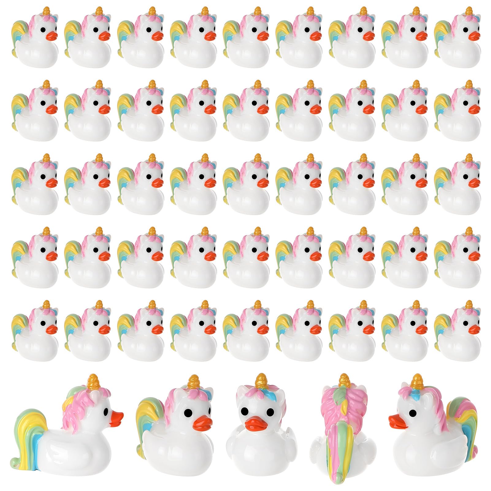 50 Stück Einhorn-Enten Spielzeugfiguren, Mini-Einhorn-Enten aus Harz, kleine Einhörner, Entenspielzeug für Partygeschenke (Einhörner)