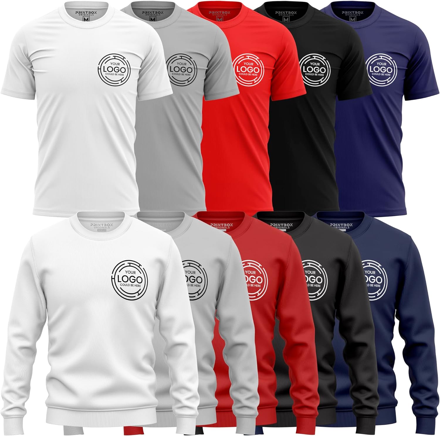 Custom Workwear Uniforms, 5 Pack T-Shirt 1 Sweatshirt, Custom Shirts Mens Sweater Small Business Company Logo Front and Back Black