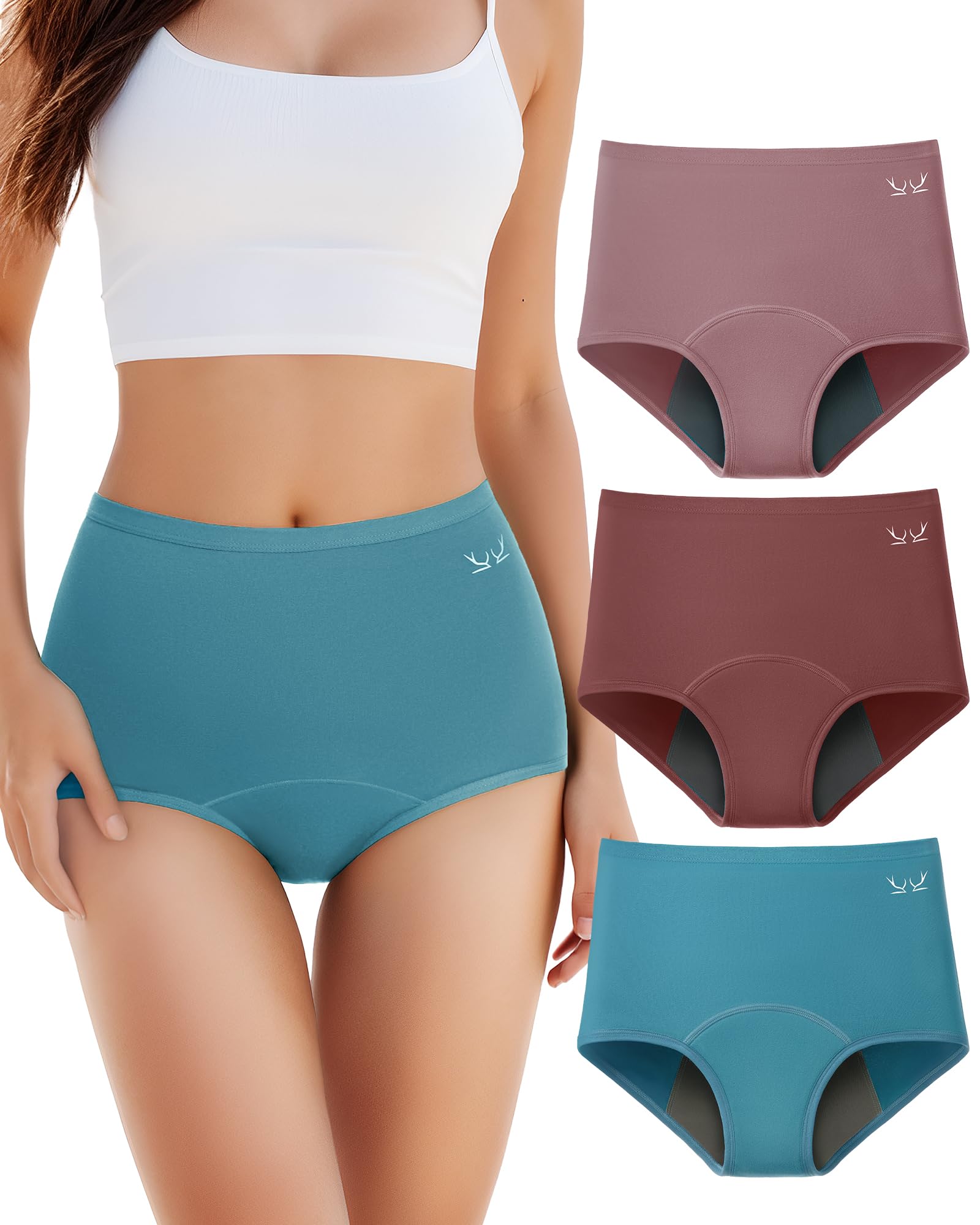 TANSTC Mutande Mestruali Donna Assorbenti, Slip Donna Cotone Ciclo Protettive Periodico Intima Mestruale Ecologico con 4 Strati Anti Perdite Lavabili, Mutande Donna Cotone, 3 Pezzi