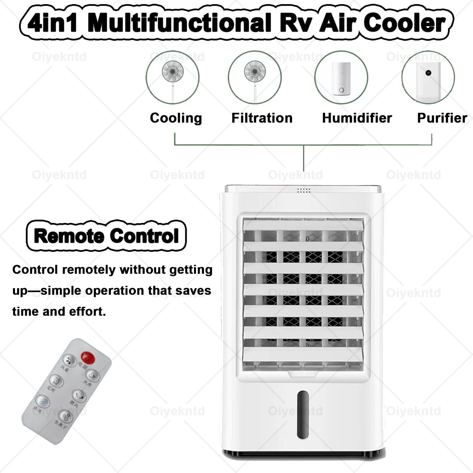 Condizionatore d'aria portatile per camper, 24 V, ventola di raffreddamento evaporativa con telecomando, 3 velocità e timer, per camper e camion