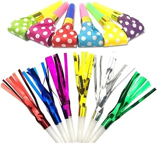72pcs Party Blowers 2 Kinds of Birthday Blowouts Horns Whistles Musical Paper Noisemakers and Glitter Fringed Metal Blowouts Party Favors Noise Makers