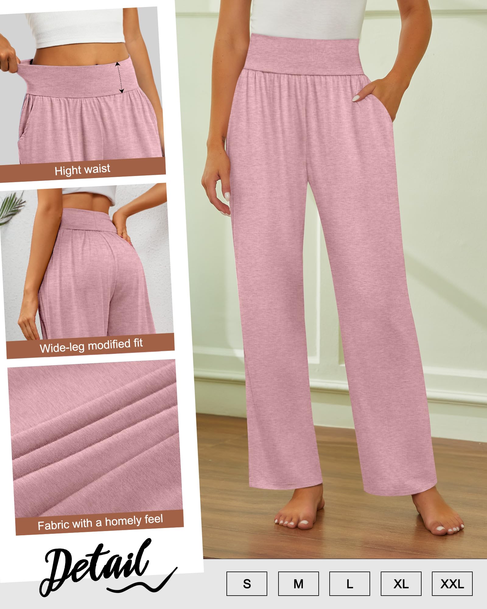 Neer Confezione da 3 Pantaloni da Yoga da Donna a Gamba Larga Pantaloni da Casa con Tasche Pantaloni da Jogging Larghi