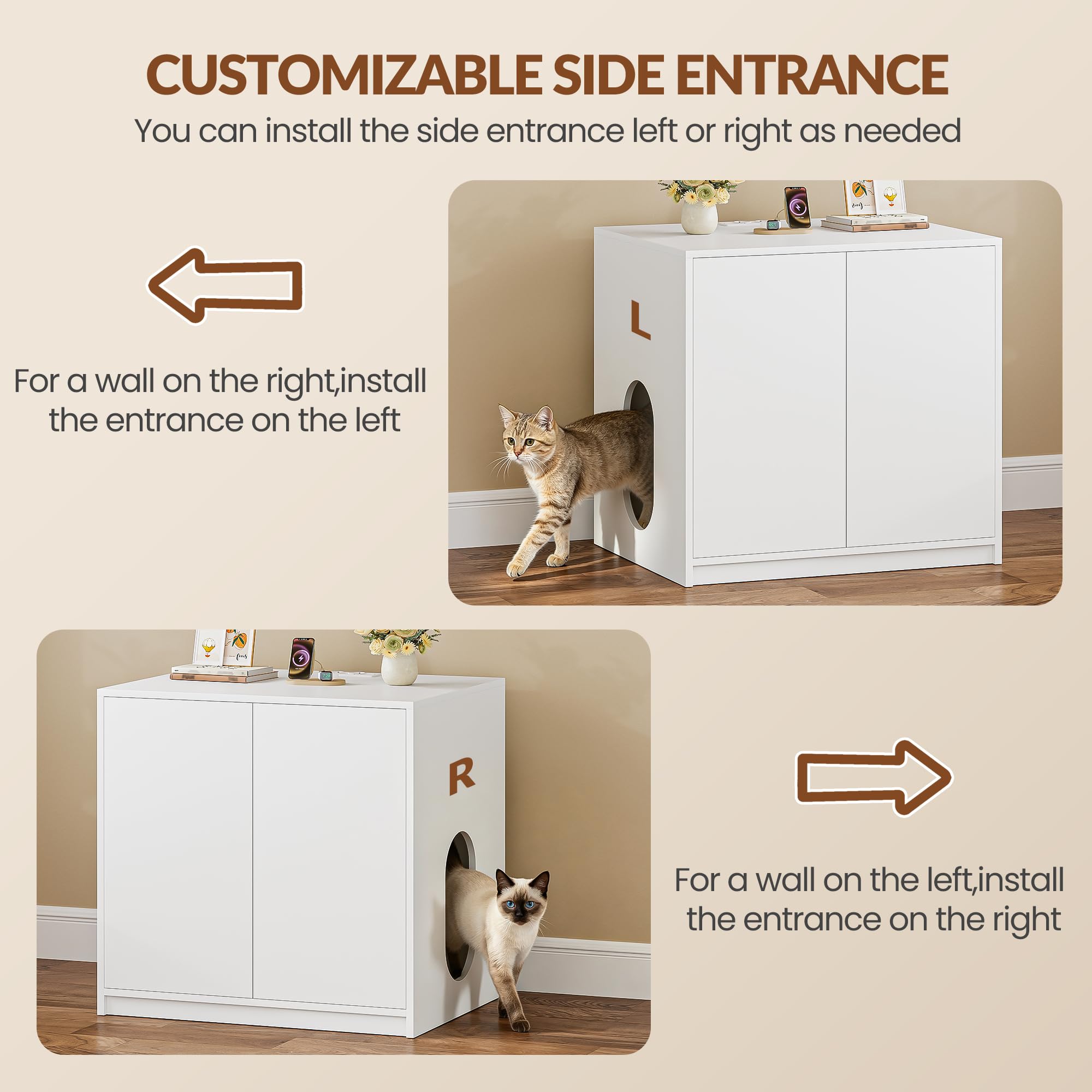 Mobile Lettiera per Gatti con Multipresa, 80 x 60 x 80cm, Bianco | Mobile per Lettiera Nascosta, Adatto per Lettiere Elettriche, Casetta per Gatti con Ingresso Laterale Regolabile FPCB202PW1EU